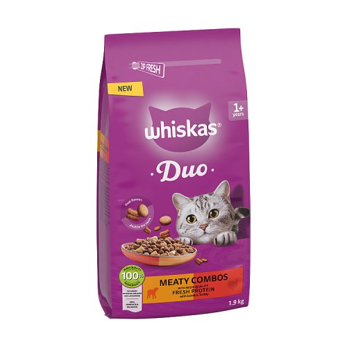 Whiskas 1+ Cat Duo Dry Meaty Combos 1.9kg pack shot