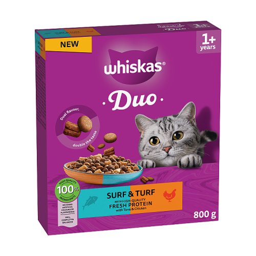 Whiskas 1+ Cat Complete Dry Duo Surf & Turf 800g pack shot