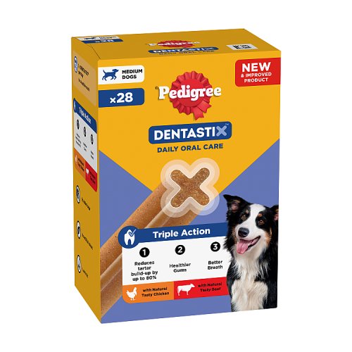 Pedigree Dentastix Daily Dental Chews Medium Dog Selfiestix 28 Sticks 720g pack shot