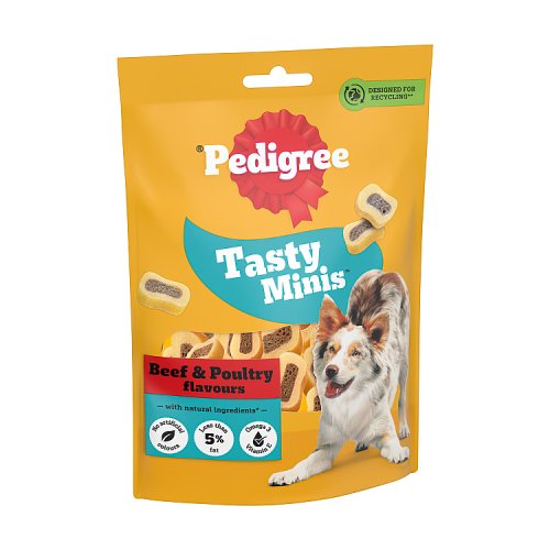 Pedigree Tasty Minis Dog Treats Chewy Slices With Beef 155g pack shot