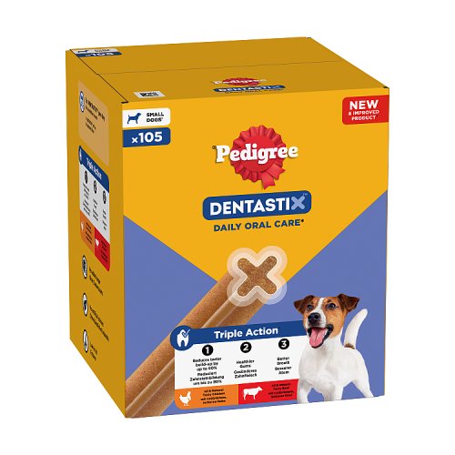 Pedigree Dentastix Daily Dental Chews Small Dog Mega Pack 105 Sticks pack shot