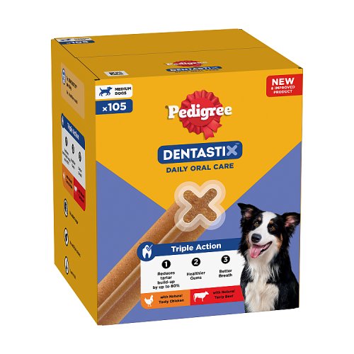 Pedigree Dentastix Daily Dental Chews Medium Dog Mega Pack 105 Sticks pack shot