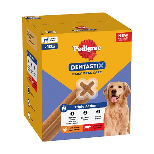 Pedigree Dentastix Daily Dental Chews Large Dog Mega Pack 105 Sticks pack shot