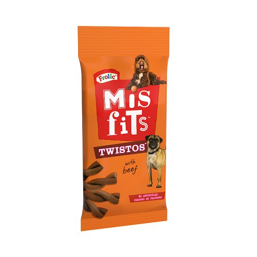 Misfits Tangly Twists Dog Treats Beef & Cheese 105g pack shot