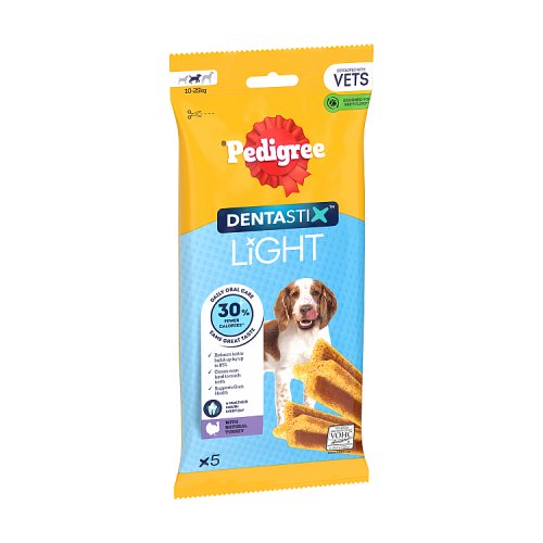 Pedigree Dentastix Light Daily Dental Chews Medium Dog 5 Sticks 70g pack shot