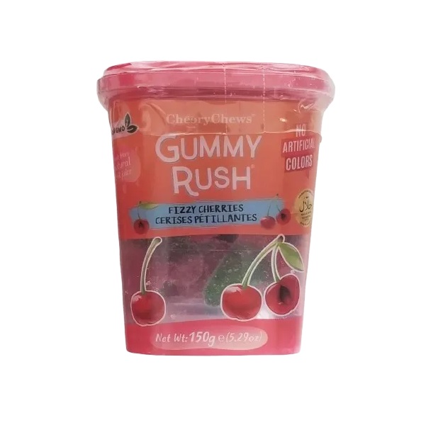 Gummy Rush Fizzy Cherries Tub 150g pack shot