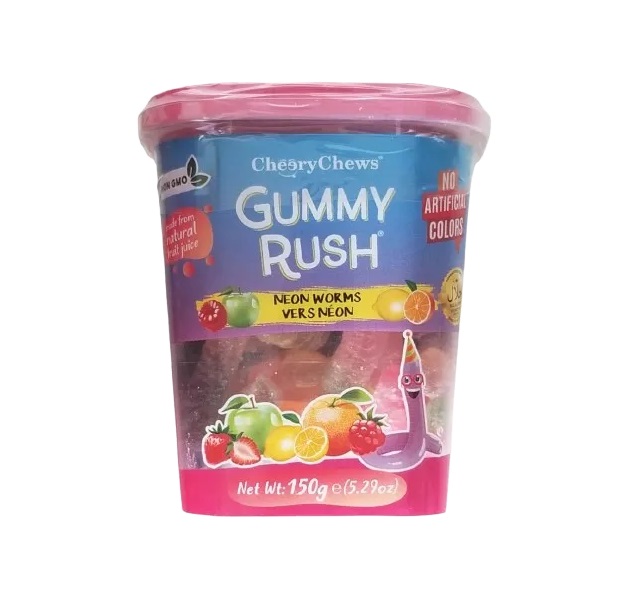 Gummy Rush Neon Worms Tub 150g pack shot