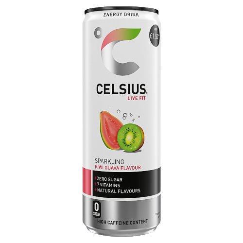 Celsius Kiwi & Guava PM £1.50 355ml pack shot