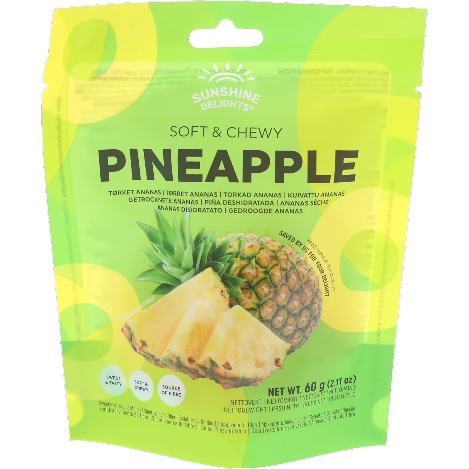 Sunshine Delights Soft & Chewy Pineapple 60g pack shot