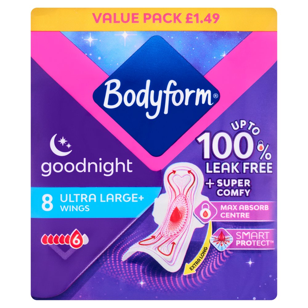 Bodyform Ultra Night Pads 8s PMP pack shot
