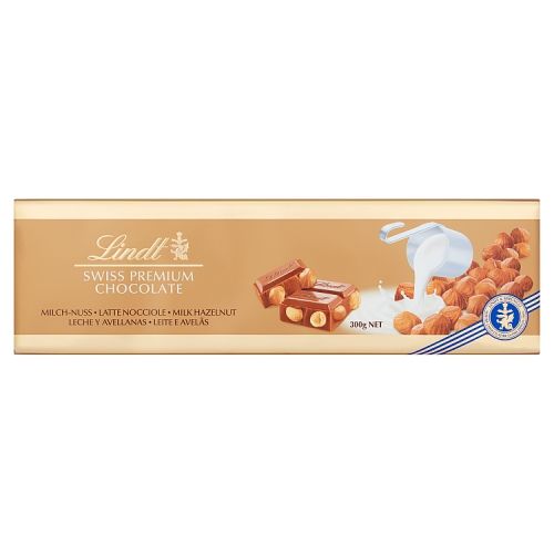 Lindt Swiss Premium Milk Chocolate Hazelnut Bar 300g pack shot