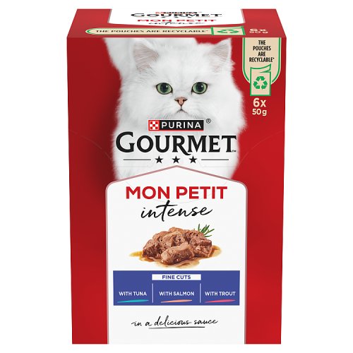 Gourmet Mon Petit Fine Cuts With Tuna Salmon & Trout 6 x 50g pack shot