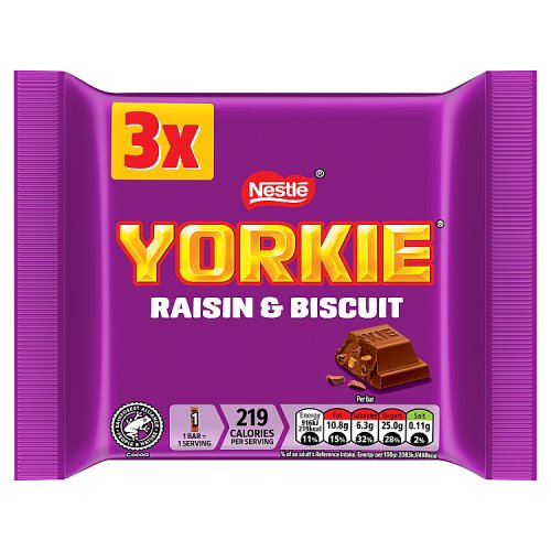 Yorkie 3pk Raisin & Biscuit (3 x 44g) pack shot