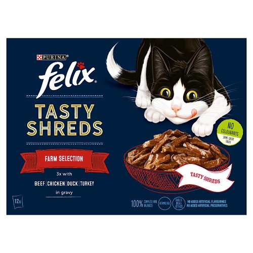 Felix Tasty Shreds Farm Selection Gravy (12 x 80g) pack shot