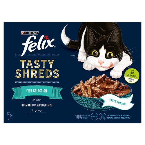 Felix Tasty Shreds Fish Selection Gravy (12 x 80g) pack shot