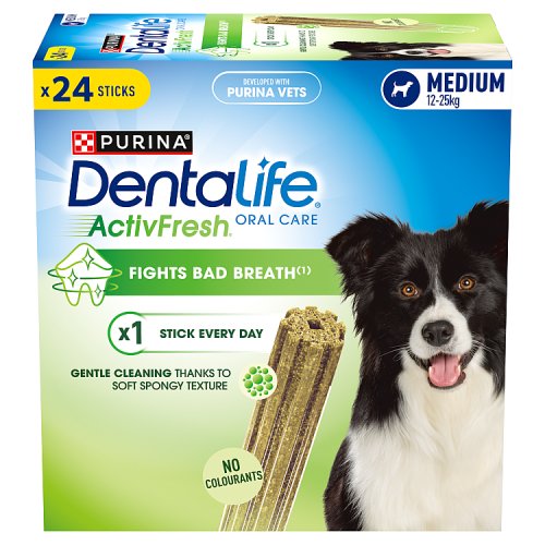 Dentalife ActivFresh Medium Dental Chicken Dog Chews 24 Sticks 69g pack shot