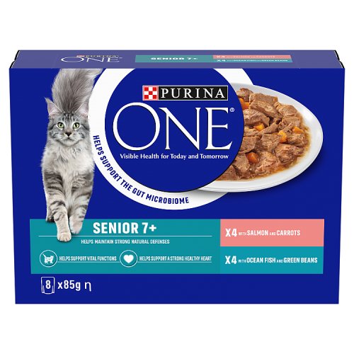 Purina ONE Senior 7+ Salmon & Ocean Fish (8 x 85g) pack shot