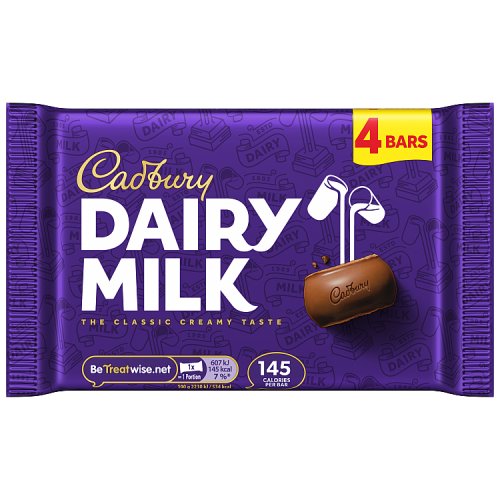 Cadbury Dairy Milk 4pk (4 x 27.2g) 108.8g (E) pack shot