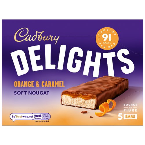 Cadbury Delights Nougat Orange & Caramel Bars 5pk (5 x 22g) 110g pack shot