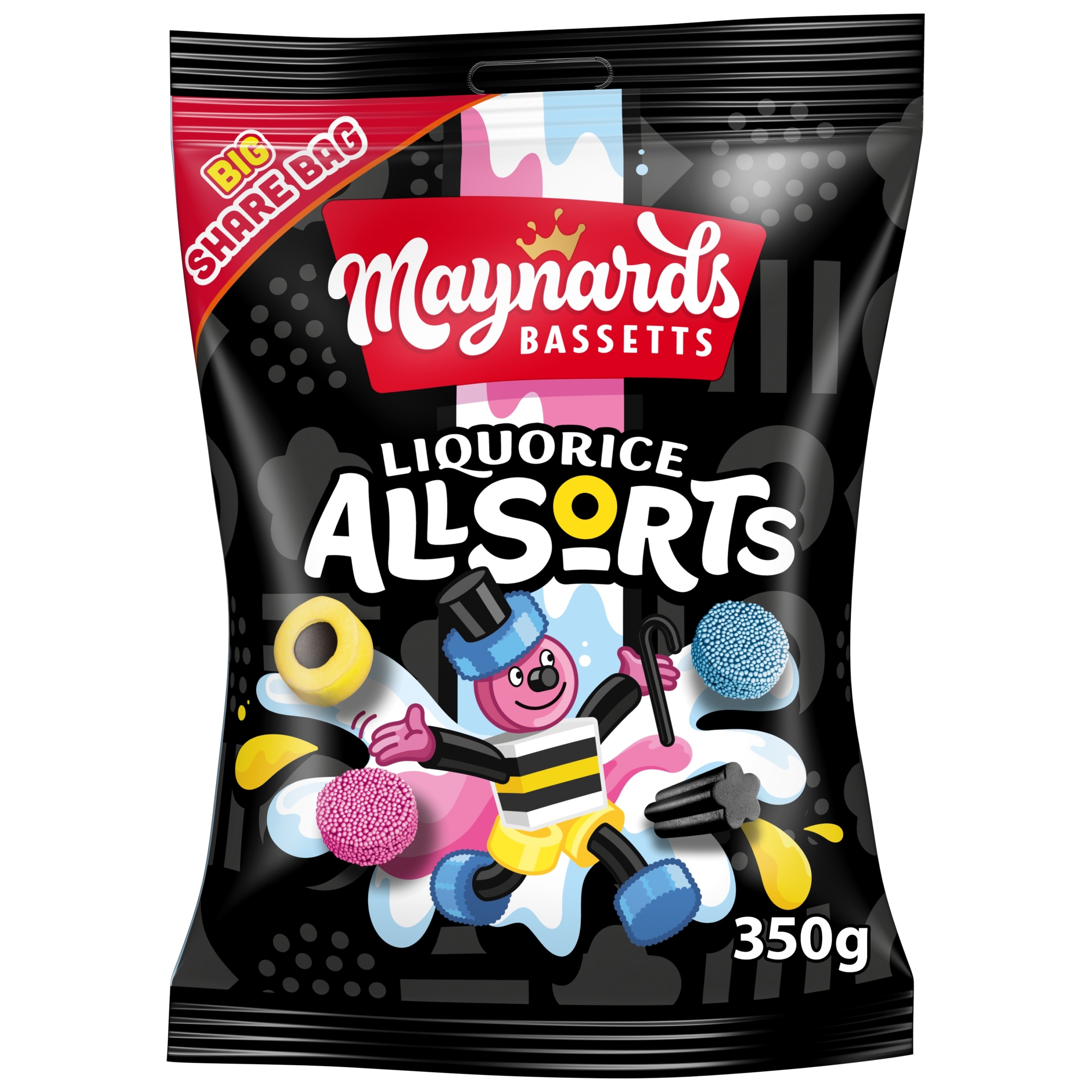 Maynards Bassetts Liquorice Allsorts Bag 350g pack shot