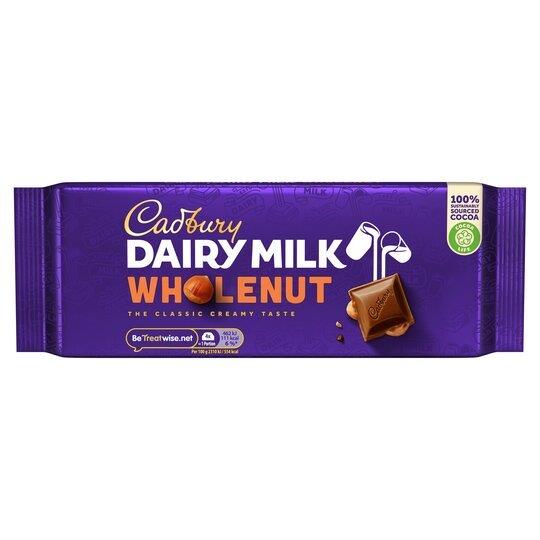 Cadbury Dairy Milk Whole Nut 180g (E) pack shot