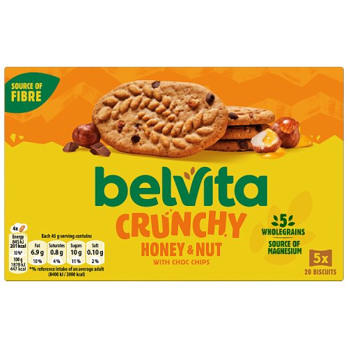 Belvita Honey & Nut Choc Chips 225g pack shot