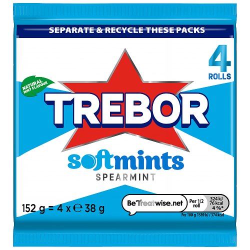 Trebor Softmints Spearmint 4pk (4 x 38g pack shot