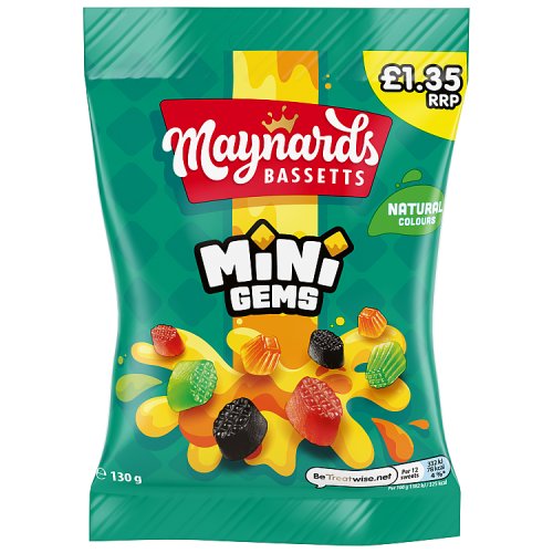 Maynards Bassetts Mini Gems PM £1.35 130g pack shot