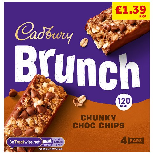 Cadbury Brunch Choc Chip PM £1.39 112g pack shot