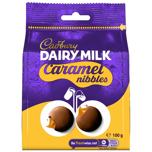 Cadbury Dairy Milk Caramel Nibbles Large Bag 100g pack shot