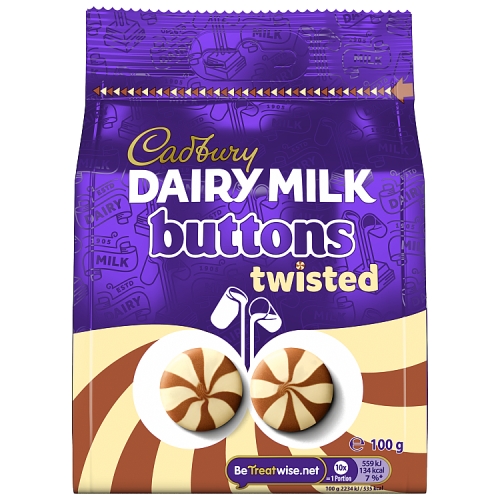 Cadbury Dairy Milk Twisted Buttons Bag 100g pack shot