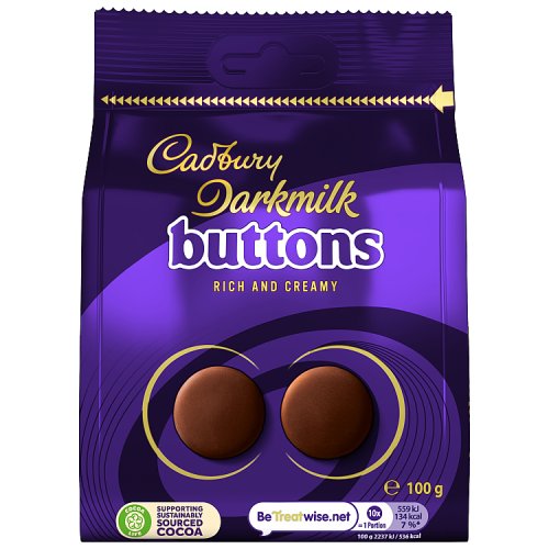 Cadbury Darkmilk Giant Buttons Large Bag 100g pack shot