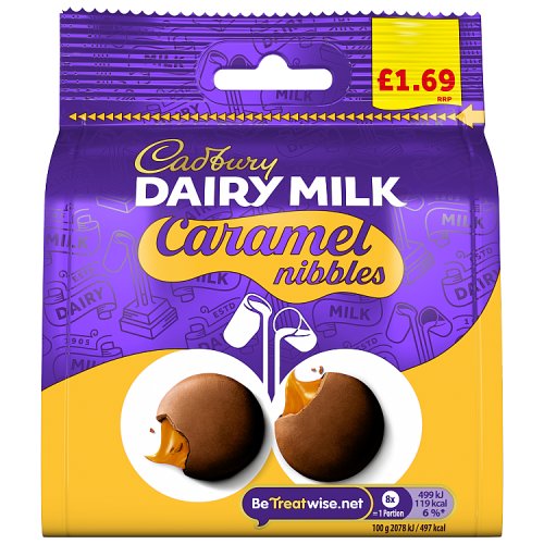 Cadbury Dairy Milk Caramel Nibbles PM £1.69 85g pack shot