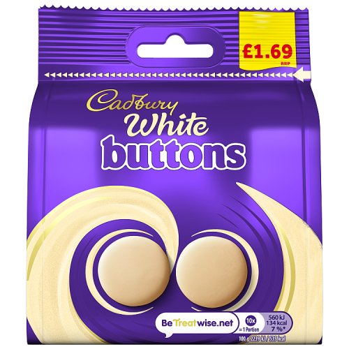 Cadbury White Giant Buttons Bag PM £1.69 85g pack shot