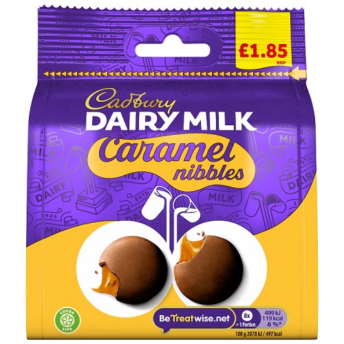Cadbury Dairy Milk Caramel Nibbles Bag 85g PM £1.85 pack shot
