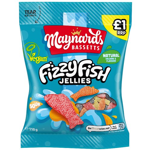 Maynards Bassetts Fizzy Fish Jelly PM £1 110g pack shot