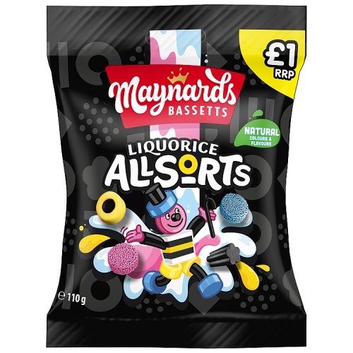 Maynards Bassetts Liquorice Allsorts PM £1 110g pack shot