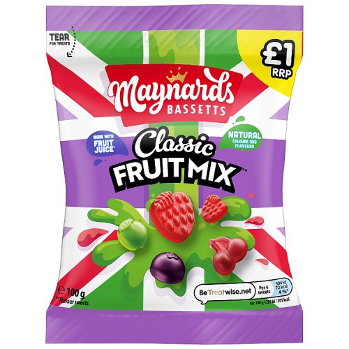 Maynards Bassetts Classic Fruit Mix Jelly PM £1 100g pack shot