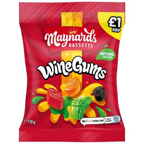 Maynards Bassetts Wine Gums PM £1 110g pack shot