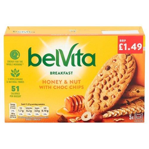 Belvita Honey & Nut Choc Chips PM £1.49 225g pack shot