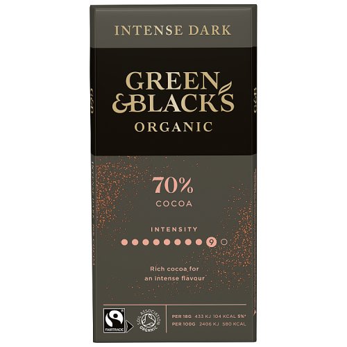 Green & Blacks Organic 70% Dark Chocolate Bar 90g pack shot