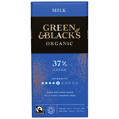 Green & Blacks Organic Milk Chocolate Bar 90g pack shot
