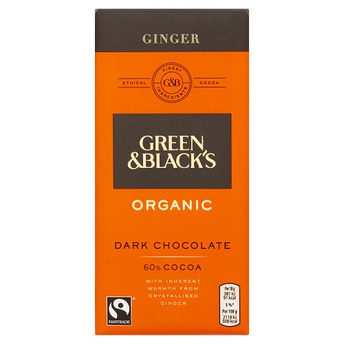 Green & Blacks Organic Ginger Dark Chocolate Bar 90g pack shot