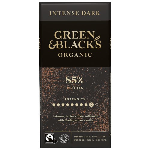 Green & Blacks Organic 85% Dark Chocolate Bar 90g pack shot