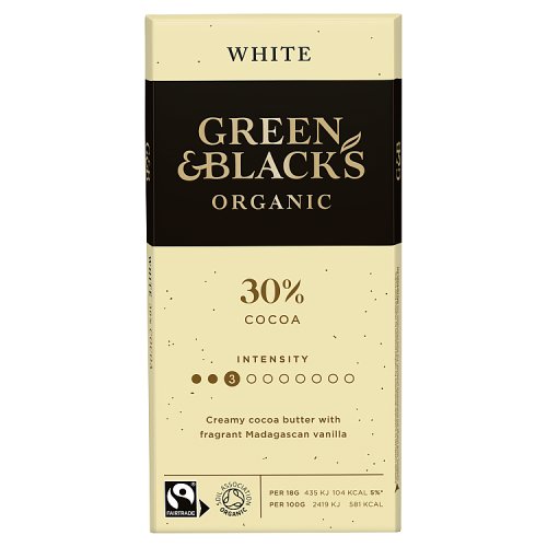 Green & Blacks Organic White Chocolate Bar 90g pack shot