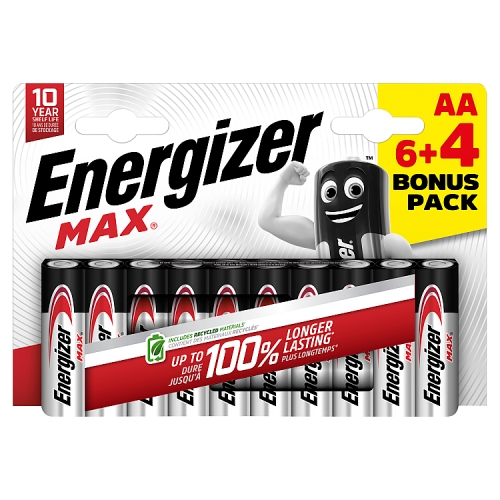 Energizer Max Aa Alkaline Batteries 10s pack shot