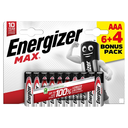 Energizer Max Aaa Alkaline Batteries 6+4pk 10s pack shot