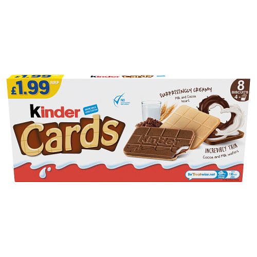 Kinder Cards Cocoa And Milk Wafers PM £1.99 (8 x 12.8g) pack shot