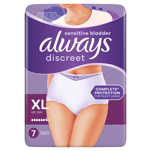 Always Discreet Underwear Incontinence Pants Plus XL 7s pack shot