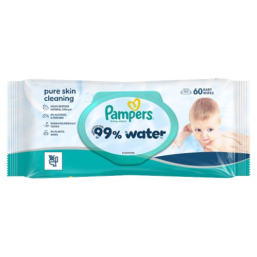 Pampers Total Care Aqua Baby Wipes Unscented 60S 60s pack shot